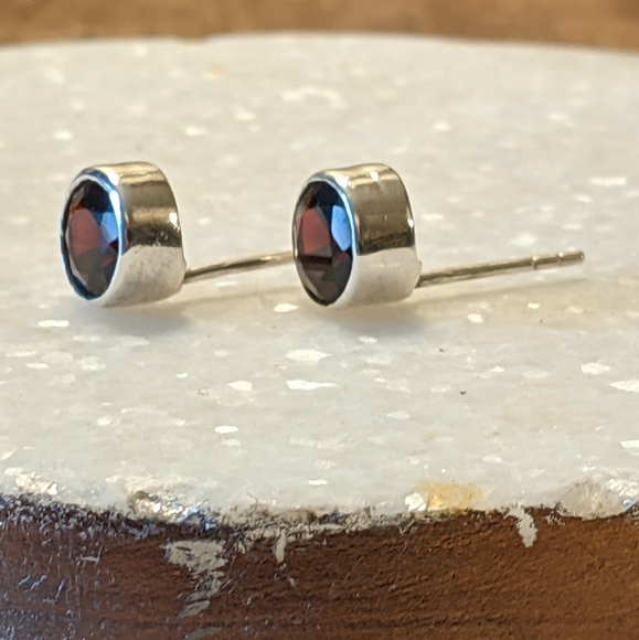 Sterling Garnet Large Stud Earrings - Picture 6 of 10